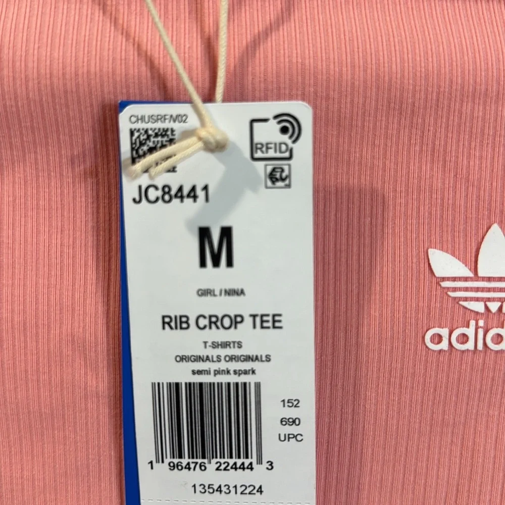 Adidas rib crop tee semi pink spark medium NWT